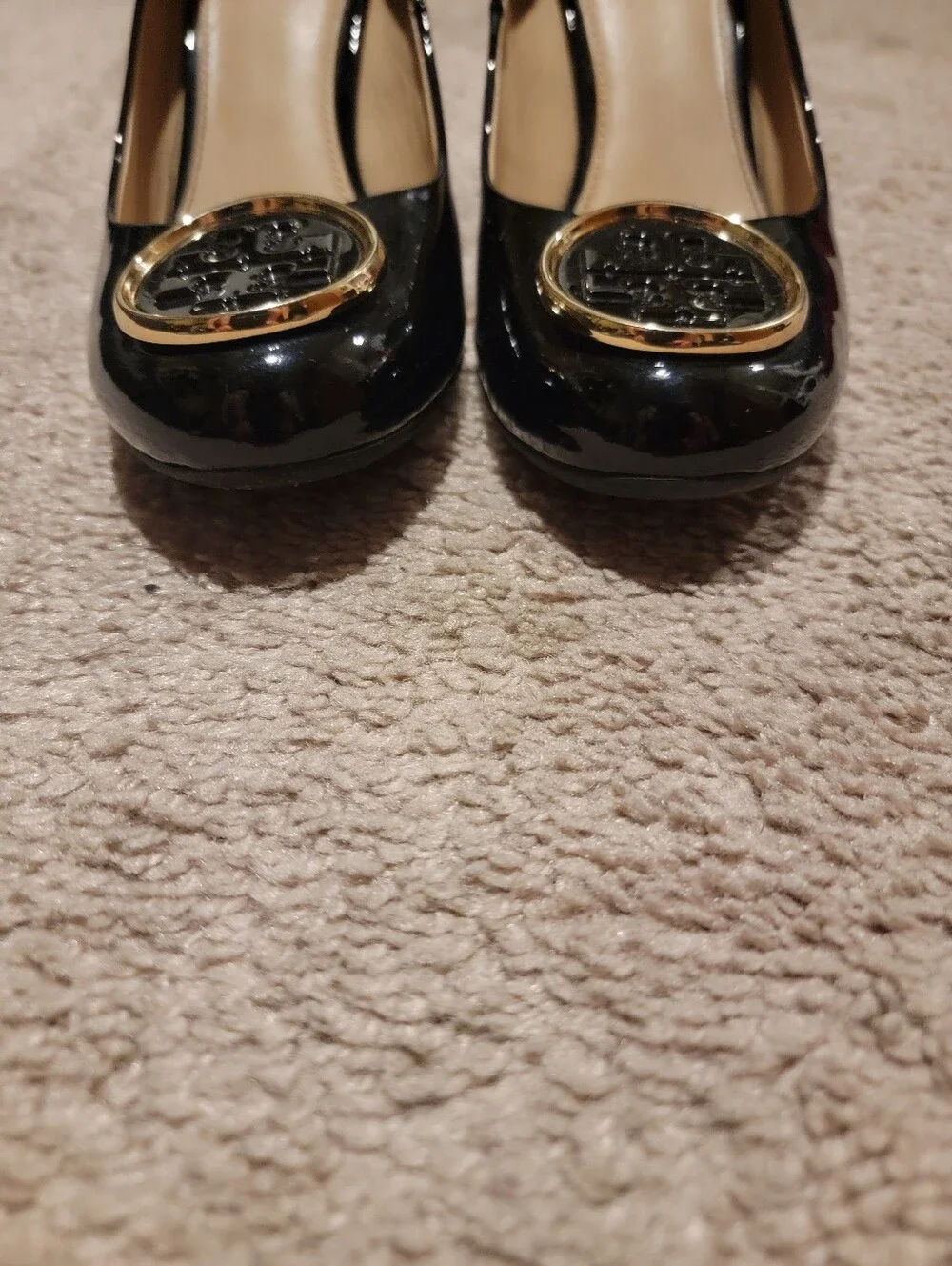 Tory Burch Twiggie Black Patent Leather Wedge Heels Size 8